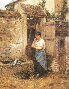 Mosler, Henry Peasant Girl and Doves USA oil painting artist